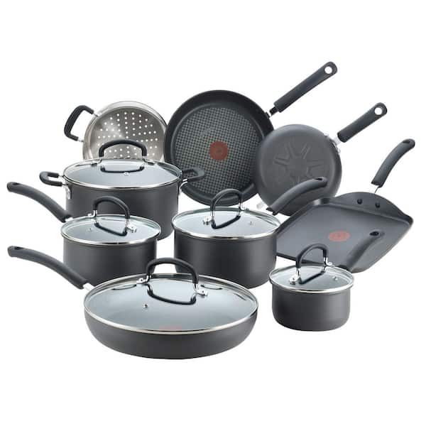 Ultimate Hard Anodized 14 Piece Non-Stick Aluminum Cookware Set in Grey