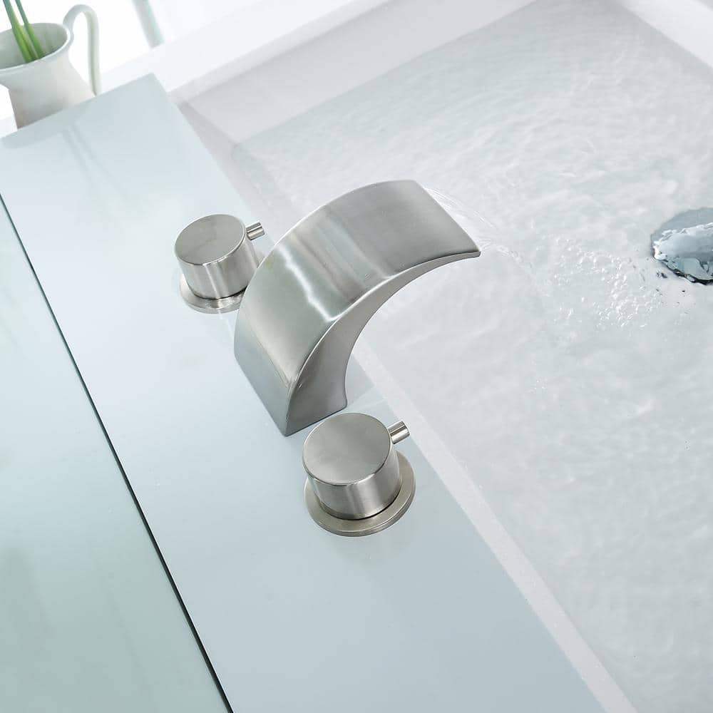 Brushed Nickel LED Waterfall Widespread Bathroom Faucet
