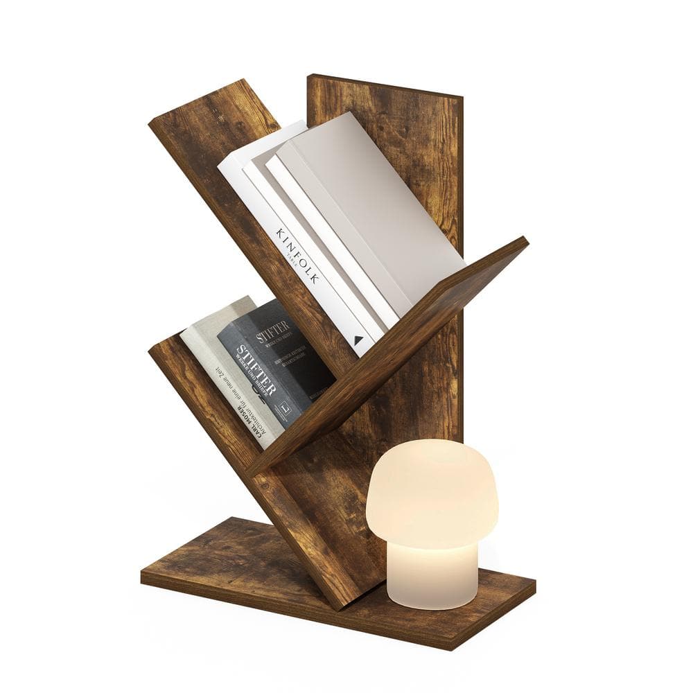 Amber Pine 3-Tier Tree Bookshelf with Angled Shelves