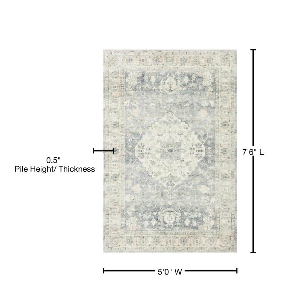 Denim Blue 5' x 7'6" Stain-Resistant Synthetic Area Rug
