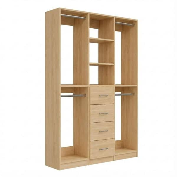 Alto Collection 72 in. W Oak Wall Mounted 2 Double Hang and 4-Drawer Closet Kit Wood Closet System