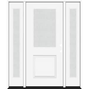 Legacy 64 in. W x 80 in. 1/2 Lite Rain Glass LHIS Primed Unfinished Fiberglass Prehung Front Door with Db 12 in. SL