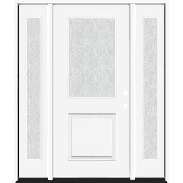 Steves & Sons Legacy 64 in. W x 80 in. 1/2 Lite Rain Glass LHIS Primed Unfinished Fiberglass Prehung Front Door with Db 12 in. SL