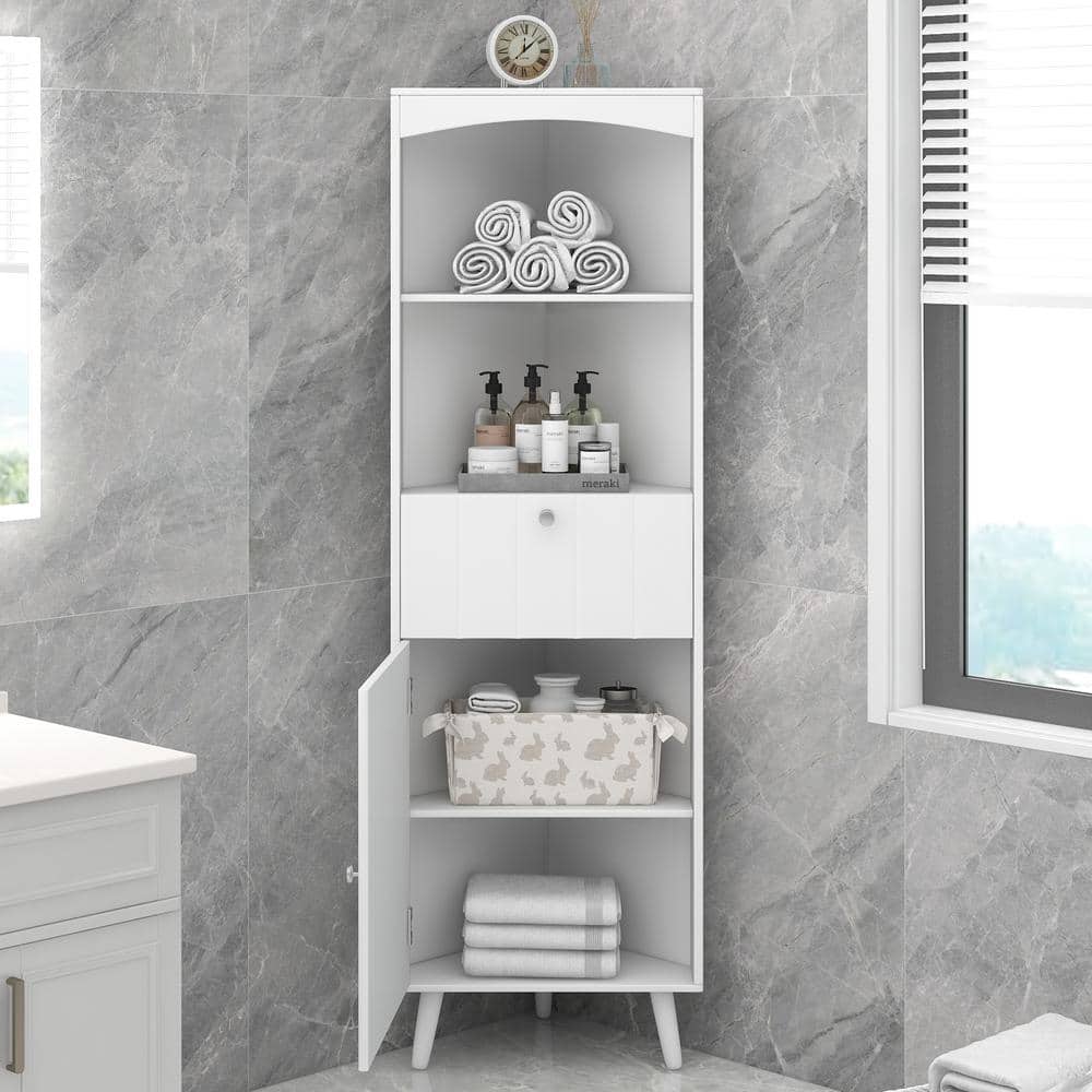 20.1 in. W x 14.2 in. D x 63 in. H White Bathroom Linen Cabinet with Open S