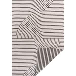 Arielle Mid-Century Curve Stripe Reversible Machine Washable Dark Gray/Cream 4 ft. x 6 ft. Indoor/Outdoor Area Rug