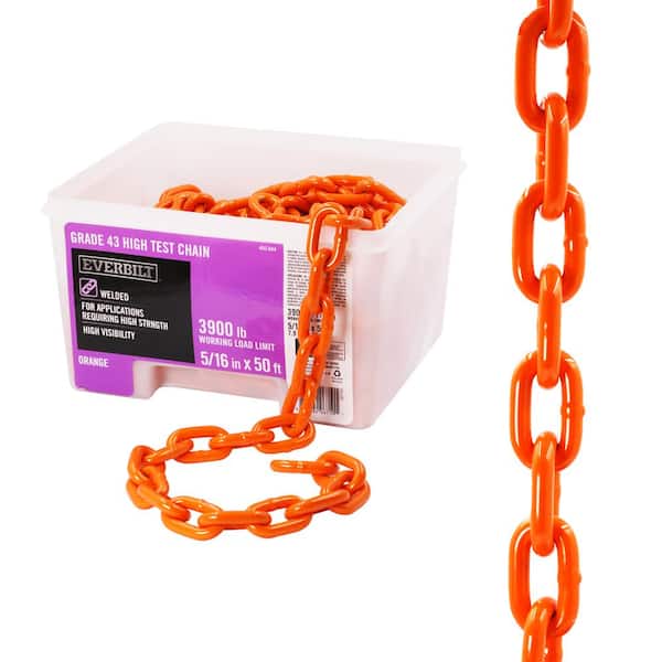 Everbilt 5/16 in. x 50 ft. Grade 43 Zinc Plated Steel High Test Chain, Orange