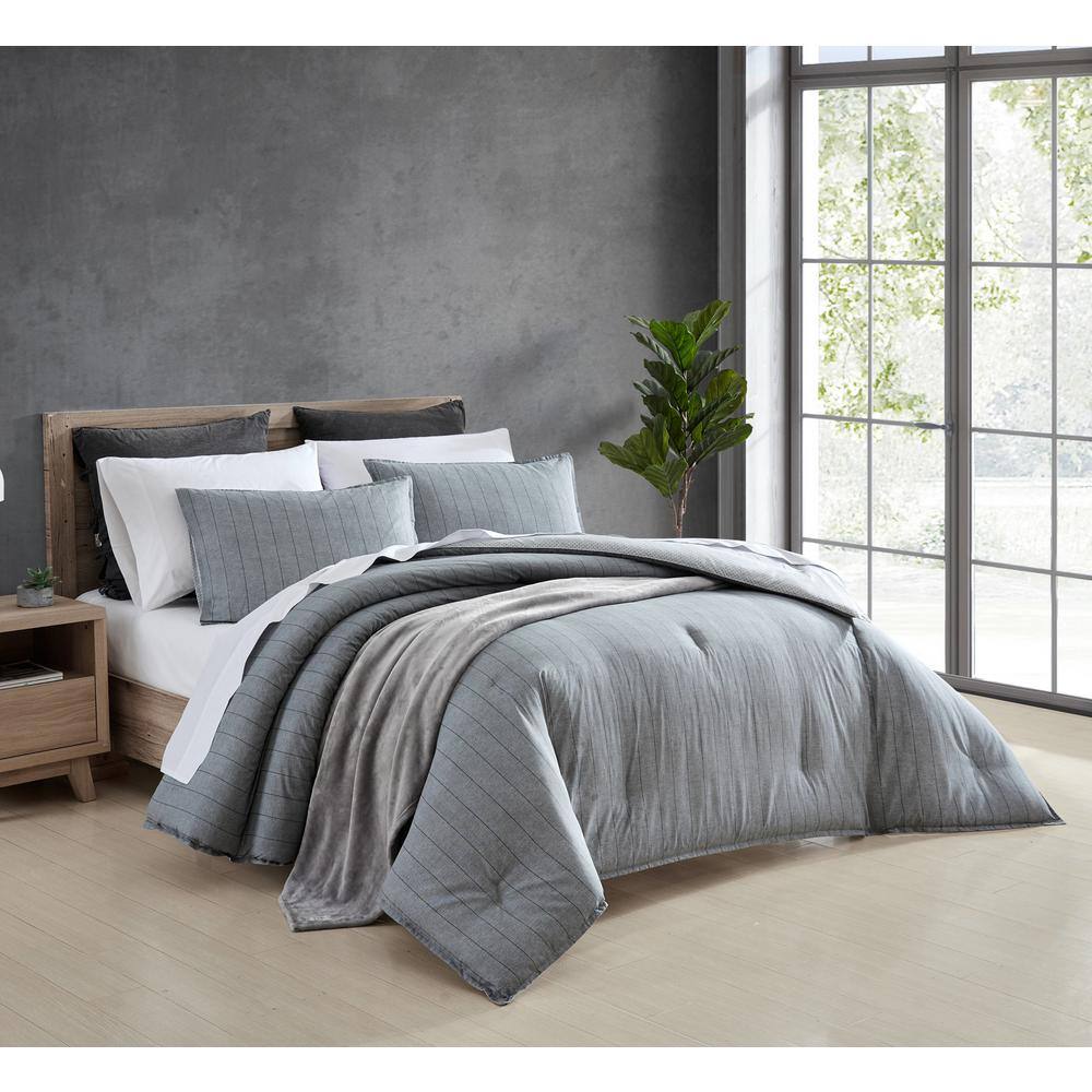 UPC 883893692114 product image for ED-Ellen DeGeneres Chambray Pinstripe 3-Piece Gray Cotton King Comforter Set | upcitemdb.com