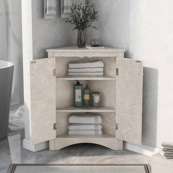 White Bathroom Storage Cabinet with Shelf Narrow Corner Organizer