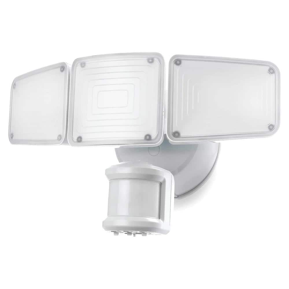 Home Zone Security White Motion Activated Outdoor Integrated LED  Triple-Head Ultrabright Flood Light ES00937G The Home Depot