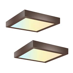 2-Pack 9 in. Square Color Selectable Integrated LED Flush Mount Downlight in Bronze