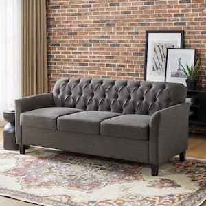 Eulalia 72.5 in. W in Rolled Arm Polyester Upholstered Transitional Nailhead Straight Reclining Sofa in Grey