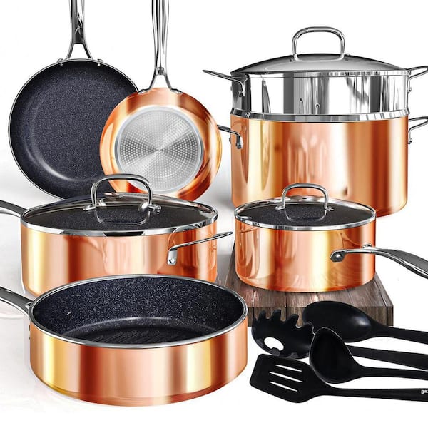 14-Piece Stock Pot Set Ceramic Nonstick Coating PFAS-Free Induction-Ready with Glass Lids Dishwasher Safe