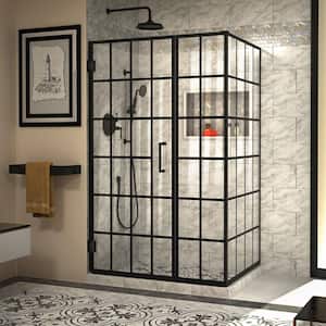 Unidoor Toulon 34 in. D x 46 in. W x 72 in. H Frameless Corner Hinged Shower Enclosure in Satin Black