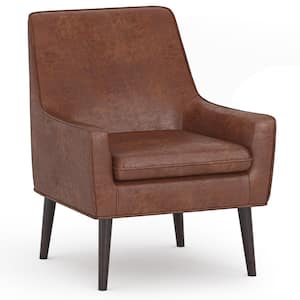 Robson 31 in. Wide Contemporary Accent Chair in Distressed Saddle Brown Faux Leather