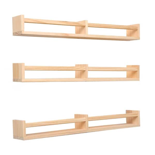 Unbranded 32 in. W x 4 in. D Bamboo Wood Floating Nursery Book Shelves for Wall, Decorative Wall Shelf (Set of 3)
