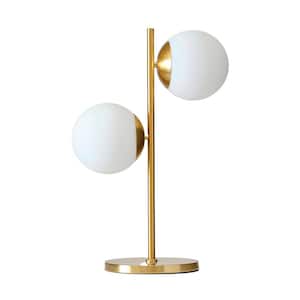 Sphere 20 in. Antique Brass Mid-Century Modern Integrated LED Desk Table Lamp with Built-In 3-Way Dimmer