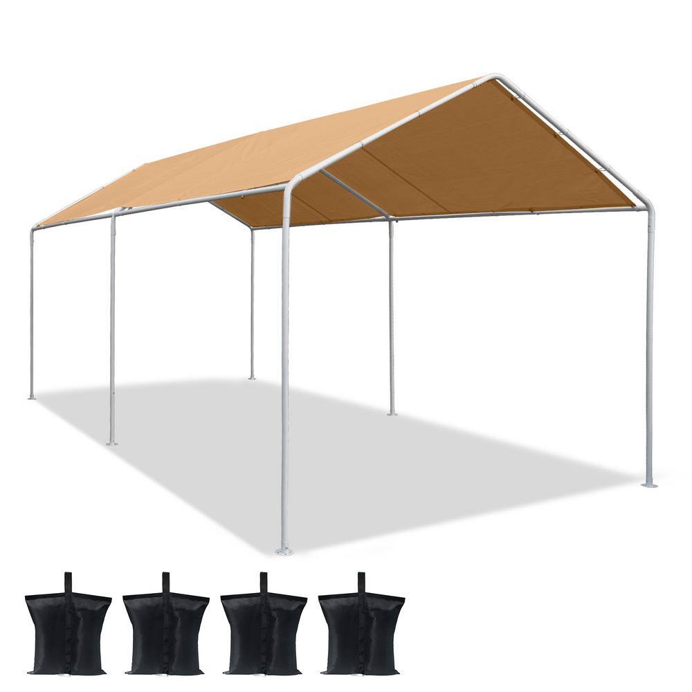Gray Laurel Canyon Shed Storage Shelter Outdoor Carport Canopy with Detachable Roll-up Zipper Door Portable Garage Tent Kit for Motorcycle Gardening Vehicle ATV and Car 10x10ft 