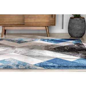 Good Vibes Rosa Blue Modern Tribal Geometric 7 ft. 10 in. x 9 ft. 10 in. Area Rug