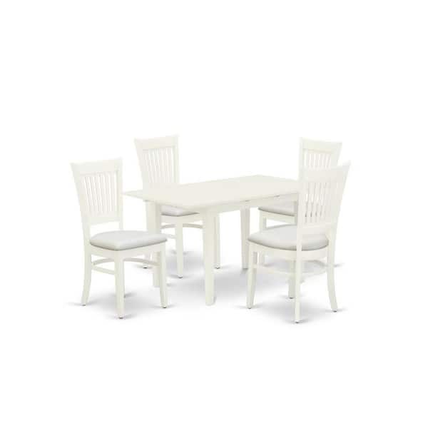 East West Furniture 5-Piece Linen White Finish Solid Wood Top - Rectangular Dining Room Set with Butterfly Leaf Seats-4