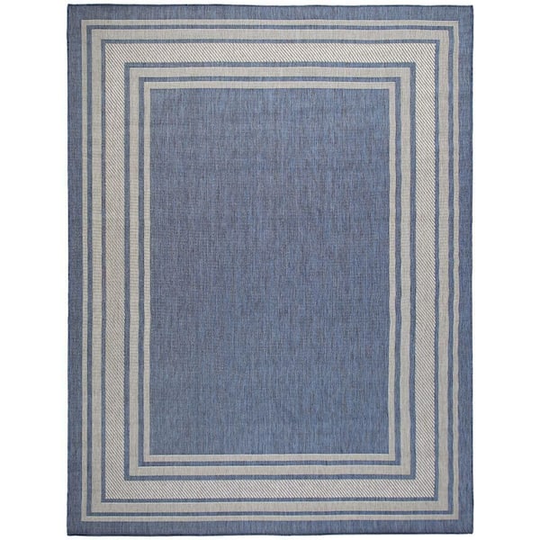 Nourison Horizon Indoor/Outdoor Denim 9 ft. x 12 ft. Bordered Contemporary Area Rug