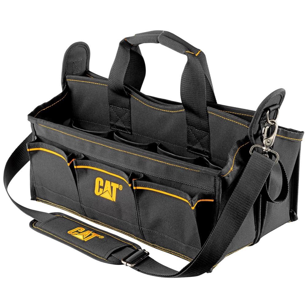 CAT 17 in. 20-Pocket Tech Tool Tote in Black with 2 Small Parts ...
