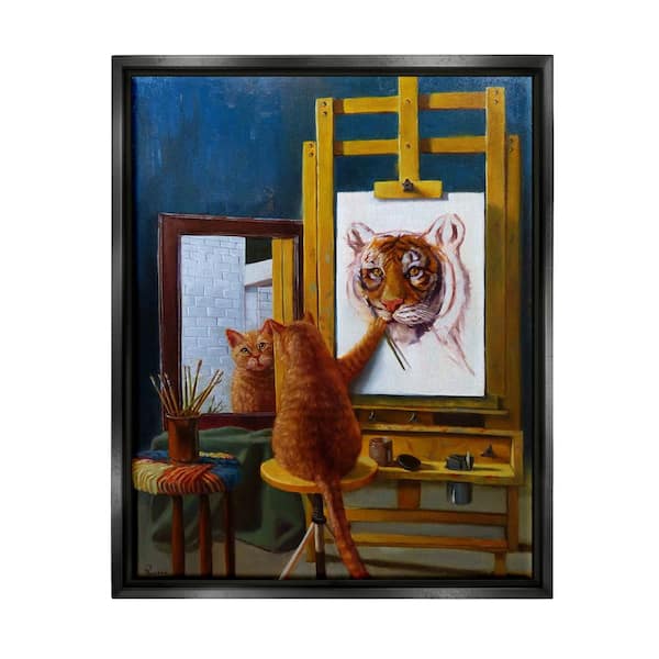 The Stupell Home Decor Collection Cat Self Portrait as a Tiger Funny Painting by Lucia Heffernan Floater Frame Typography Wall Art Print 21 in. x 17 in.