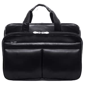Walton 17 in. Black Top Grain Cowhide Leather Expandable Double Compartment Laptop Briefcase