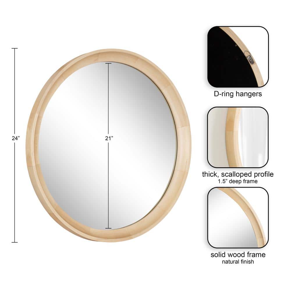Hatherleigh 24" Natural Wood Round Bathroom Vanity Mirror