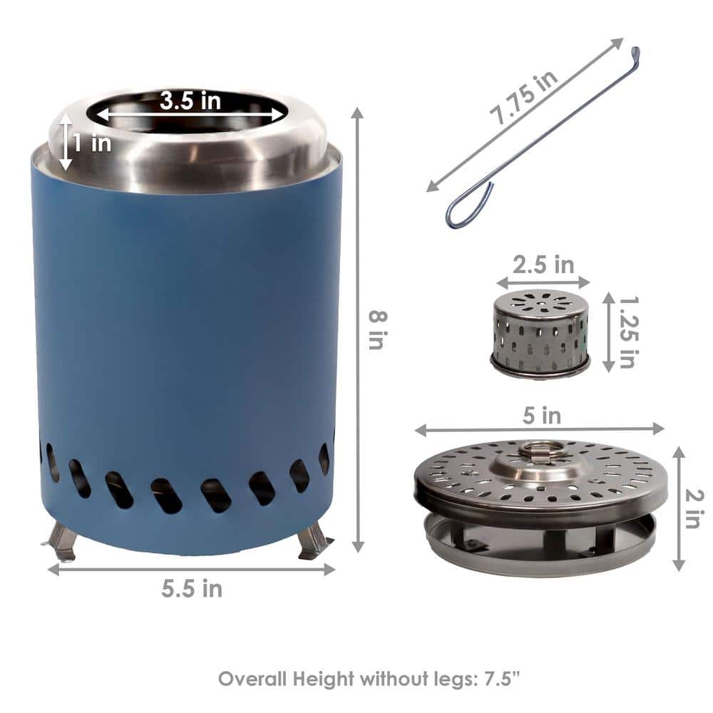 Blue Stainless Steel Tabletop Smokeless Fire Pit with Foldable Legs