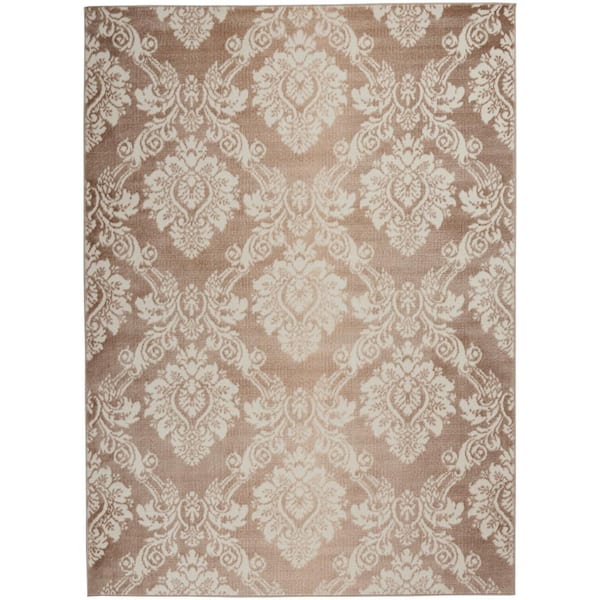 Nourison Elation Ivory Mocha 5 ft. x 7 ft. Floral Farmhouse Area Rug