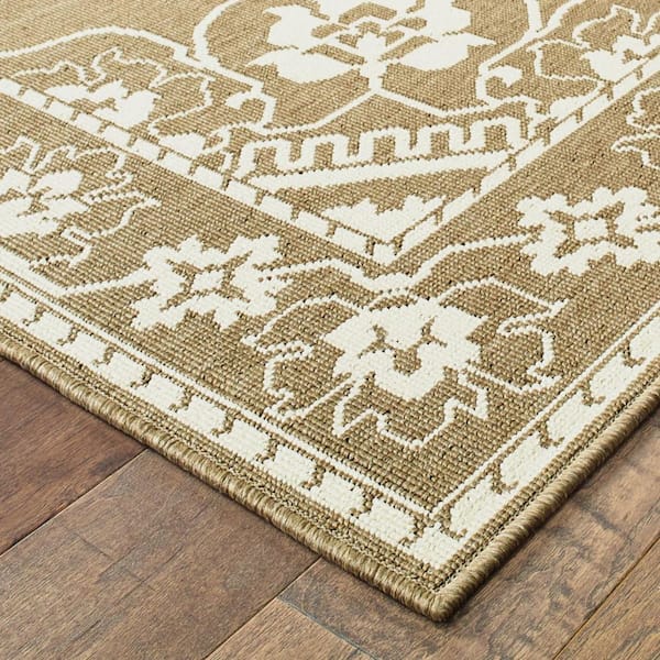 Tan 2 ft. x 8 ft. Loomed Oriental Polypropylene Rectangle Indoor/Outdoor Area Rug