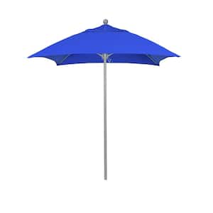 6 ft. Grey Woodgrain Aluminum Commercial Market Patio Umbrella Fiberglass Ribs and Push Lift in Pacific Blue Sunbrella