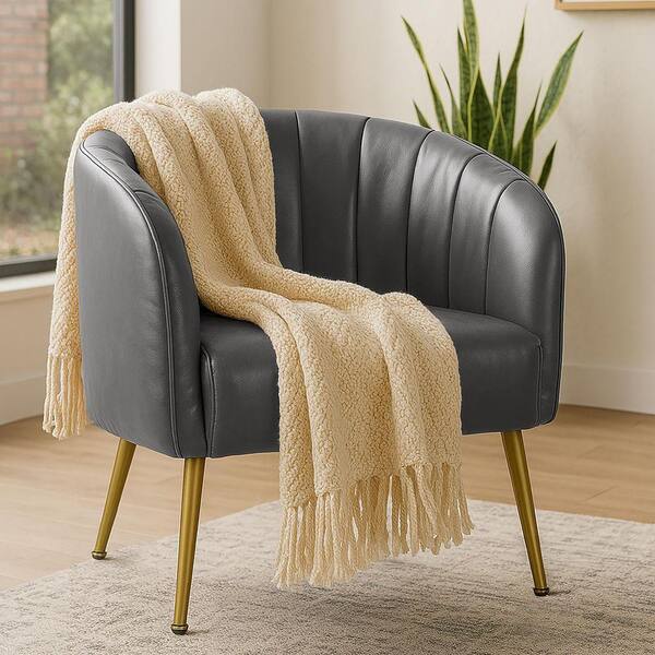 Glamour Home Avia Grey Faux Leather Accent Chair with Decorative