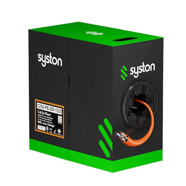 Syston Cable Technology 1000 ft. Orange CMR CAT6E 600 MHz 23 AWG Solid Bare Copper Ethernet Network Data Wire - Bulk No Ends Outdoor/Indoor