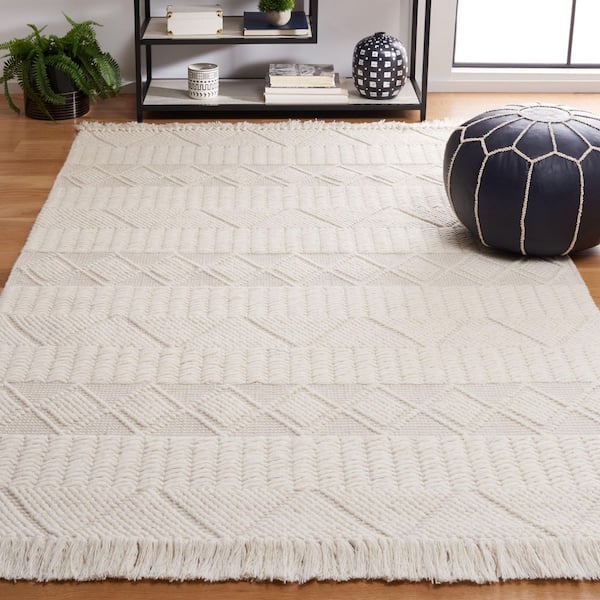Natura 5 ft. x 8 ft. Ivory/Gray Diamond Striped Solid Color Area Rug