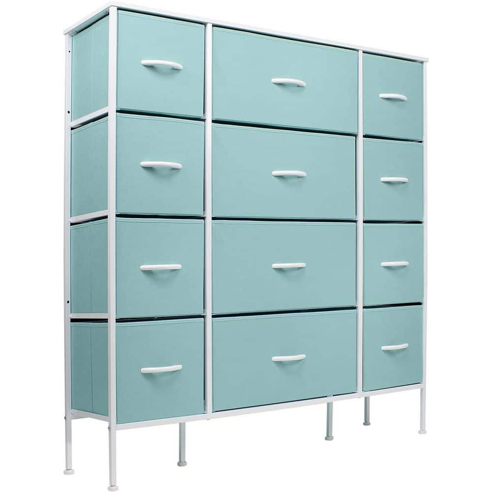 Aqua 12-Drawer Fabric Dresser with Steel Frame