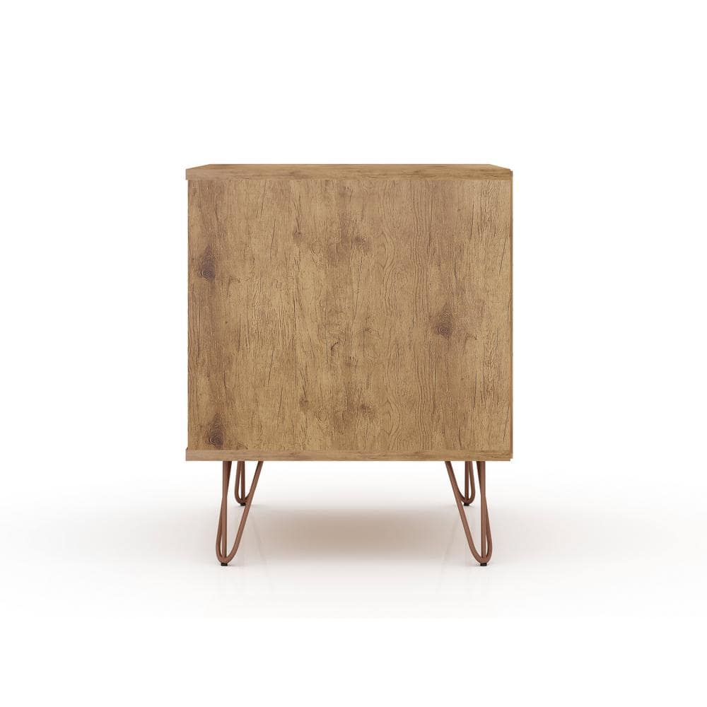 Mid-Century Rose Pink & Natural Nightstand with Metal Legs