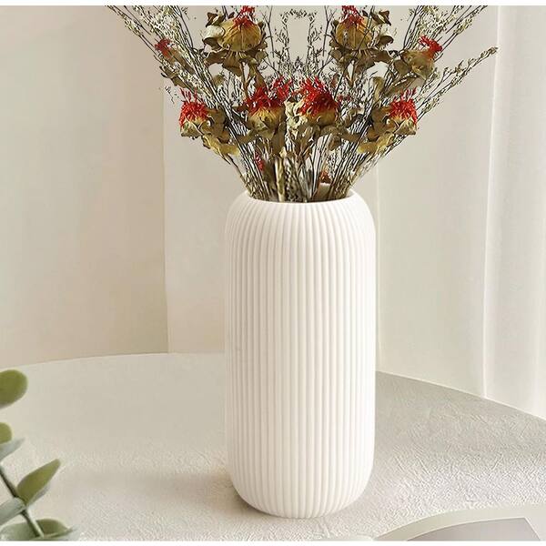 10.2 in. White Ceramic Bottle Decorative Vase, Modern Tall