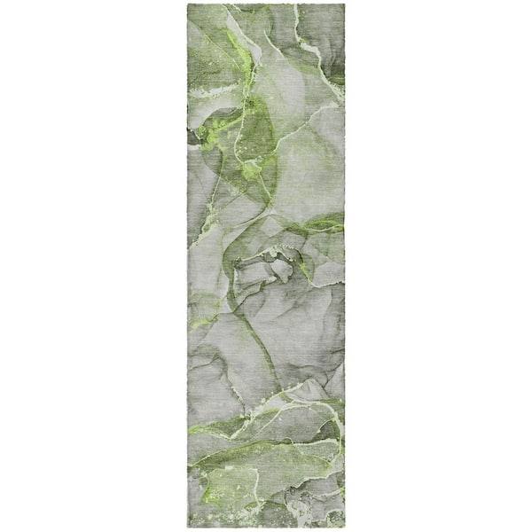 Dream Shag Premium Machine Washable Abstract ADS519 Green 2 ft. x 7 ft. Runner Rug