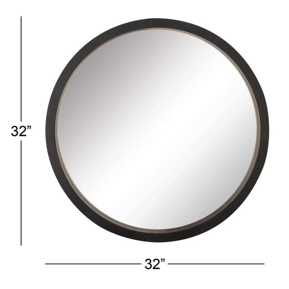 Elegant 32" Round Black Wood Framed Wall Mirror