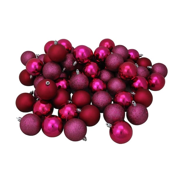 Northlight 2.5 in. Magenta Pink Shatterproof 4-Finish Christmas Ball Ornaments (60-Count)