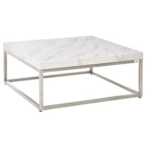 Modern 31.5 in. White Square MDF Tabletop Coffee Table with Stainless Steel Frame