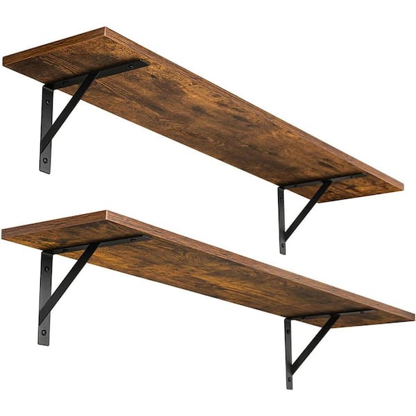 Cubilan 31.5 in. W x 7.9 in. D Decorative Wall Shelf, Brown Wall Mounted Shelves Set of 2