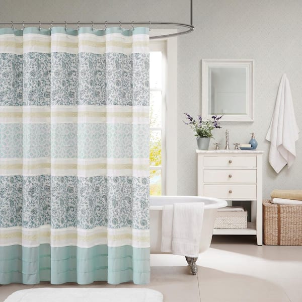 Madison Park Vanessa Blue 72 in. Cotton Shower Curtain