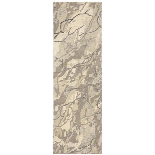 2 ft. x 8 ft. Beige, Ivory Abstract Washable Area Rug