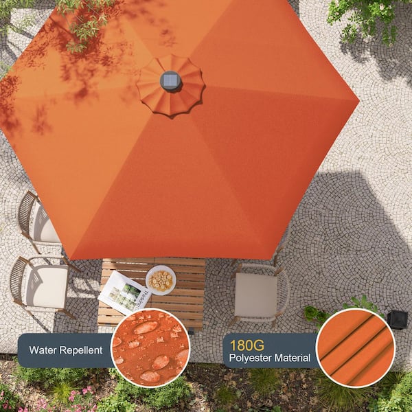 burnt orange patio umbrella with solar lights JOYESERY 7.5 ft. Solar LED Patio Umbrellas With Solar Lights and Tilt Button Market Umbrellas, Orange
