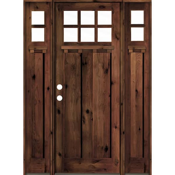 Krosswood Doors 60 in. x 96 in. Craftsman Alder 2-Panel Right-Hand/Inswing 6-Lite Clear Glass Red Mahogany Stain Wood Prehung Front Door