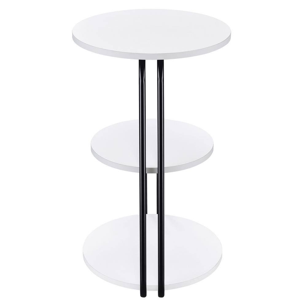White and Black 3-Tier Round Wood and Metal Side Table