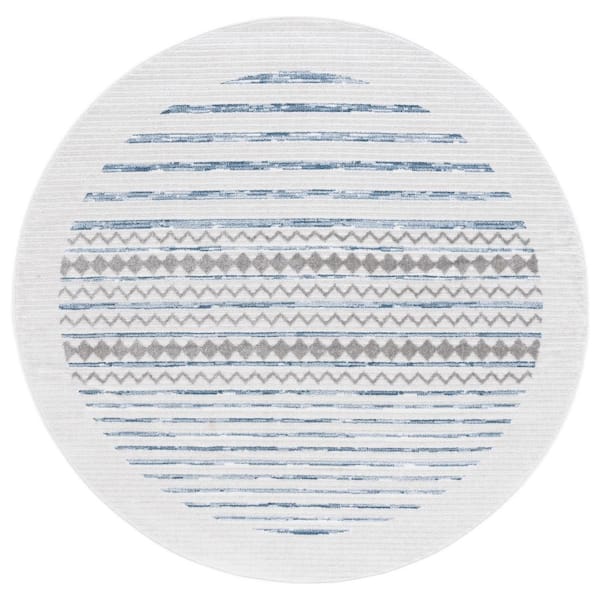SAFAVIEH Alamo Ivory/Navy 7 ft. x 7 ft. Modern Geometric Round Area Rug