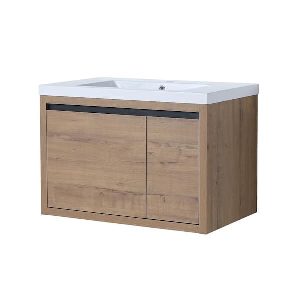 JimsMaison 30 in. W x 18. in D. x 20 in. H Bathroom Vanity in Imitative Oak with White Resin Top and Basin